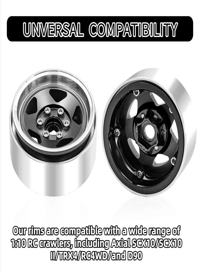 Gueiddi 1.9 beadlock Wheels, 4 pcs Aluminum RC Rim Set Wheel Hub for 1/10 RC Crawler Traxxas TRX4 SCX10 90046 SCX10 III AXI03007 TRX4 D90 (Five Models-Black) - Image 4